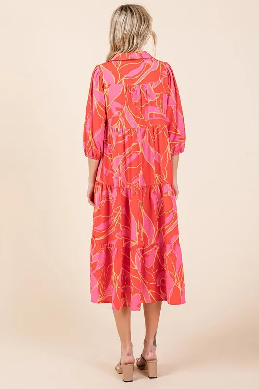 Mittoshop Tiered Printed Collared Neck Midi Dress - Velora Luxury Fashion