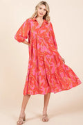 Mittoshop Tiered Printed Collared Neck Midi Dress - Velora Luxury Fashion