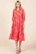 Mittoshop Tiered Printed Collared Neck Midi Dress - Velora Luxury Fashion
