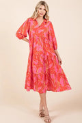 Mittoshop Tiered Printed Collared Neck Midi Dress - Velora Luxury Fashion