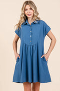 Mittoshop Twill Short Sleeve Collared Mini Dress - Velora Luxury Fashion
