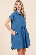 Mittoshop Twill Short Sleeve Collared Mini Dress - Velora Luxury Fashion