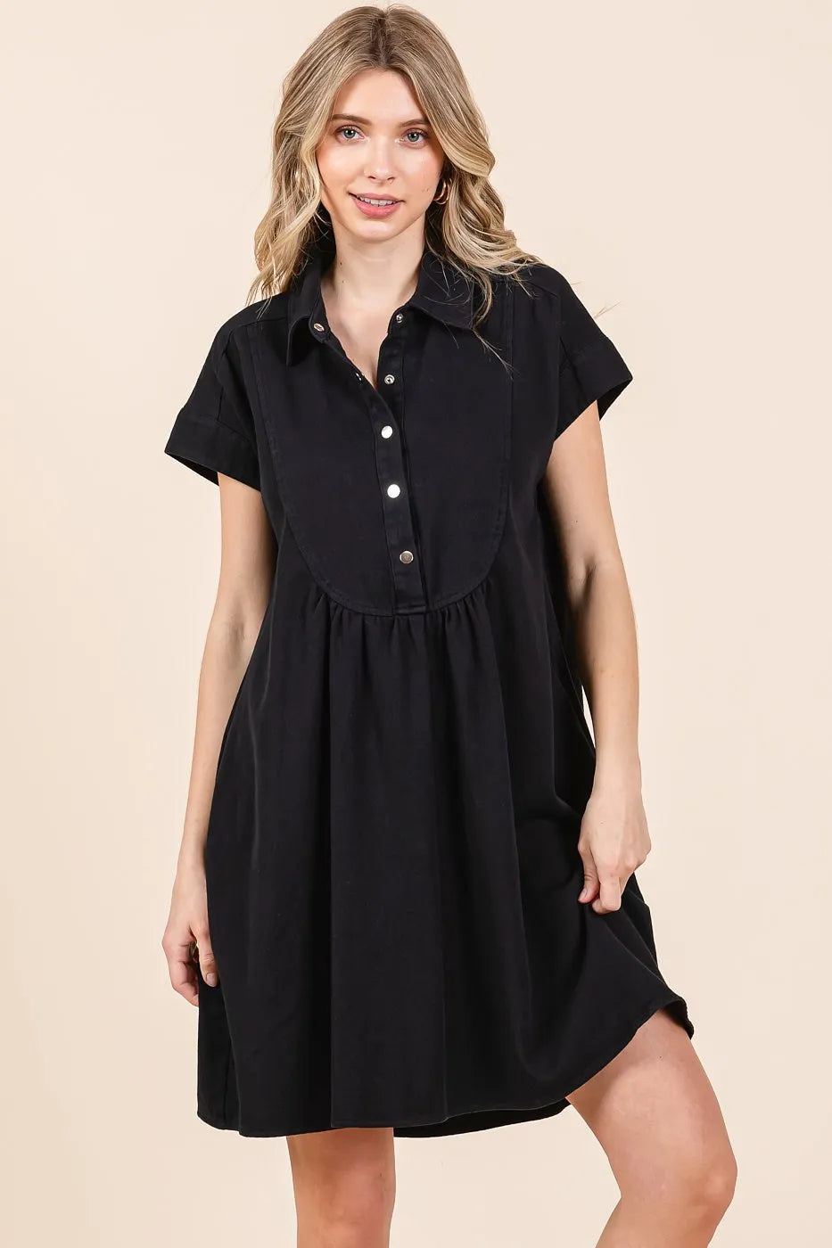 Mittoshop Twill Short Sleeve Collared Mini Dress - Velora Luxury Fashion
