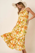 Mittoshop Watercolor Print Halter Neck Satin Maxi Dress - Velora Luxury Fashion