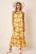 Mittoshop Watercolor Print Halter Neck Satin Maxi Dress - Velora Luxury Fashion