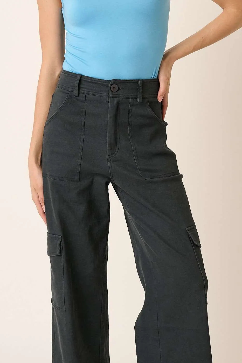 Mittoshop Wide Leg High Waist Pants with Cargo Pockets - Velora Luxury Fashion