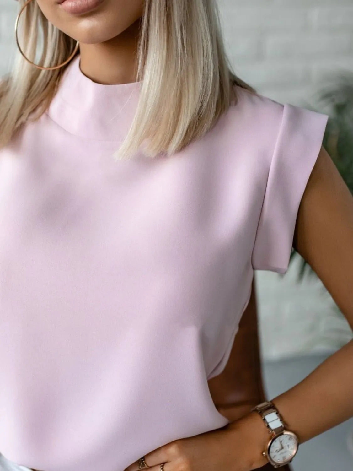 Mock Neck Cap Sleeve Top - Velora Luxury Fashion