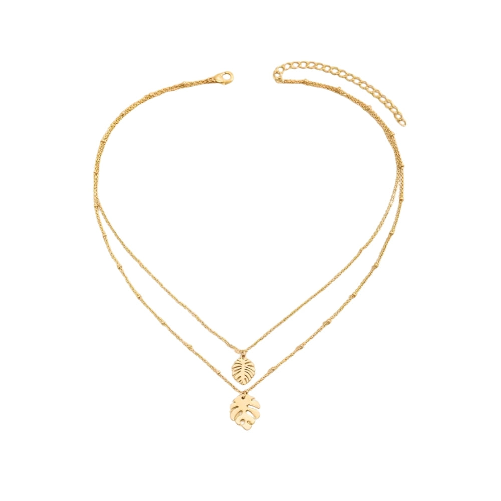 Monstera Leaf Layered Necklace - Velora