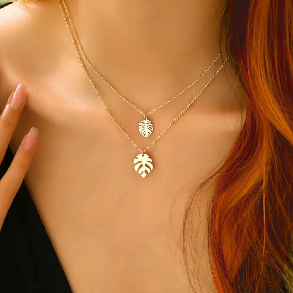 Monstera Leaf Layered Necklace - Velora