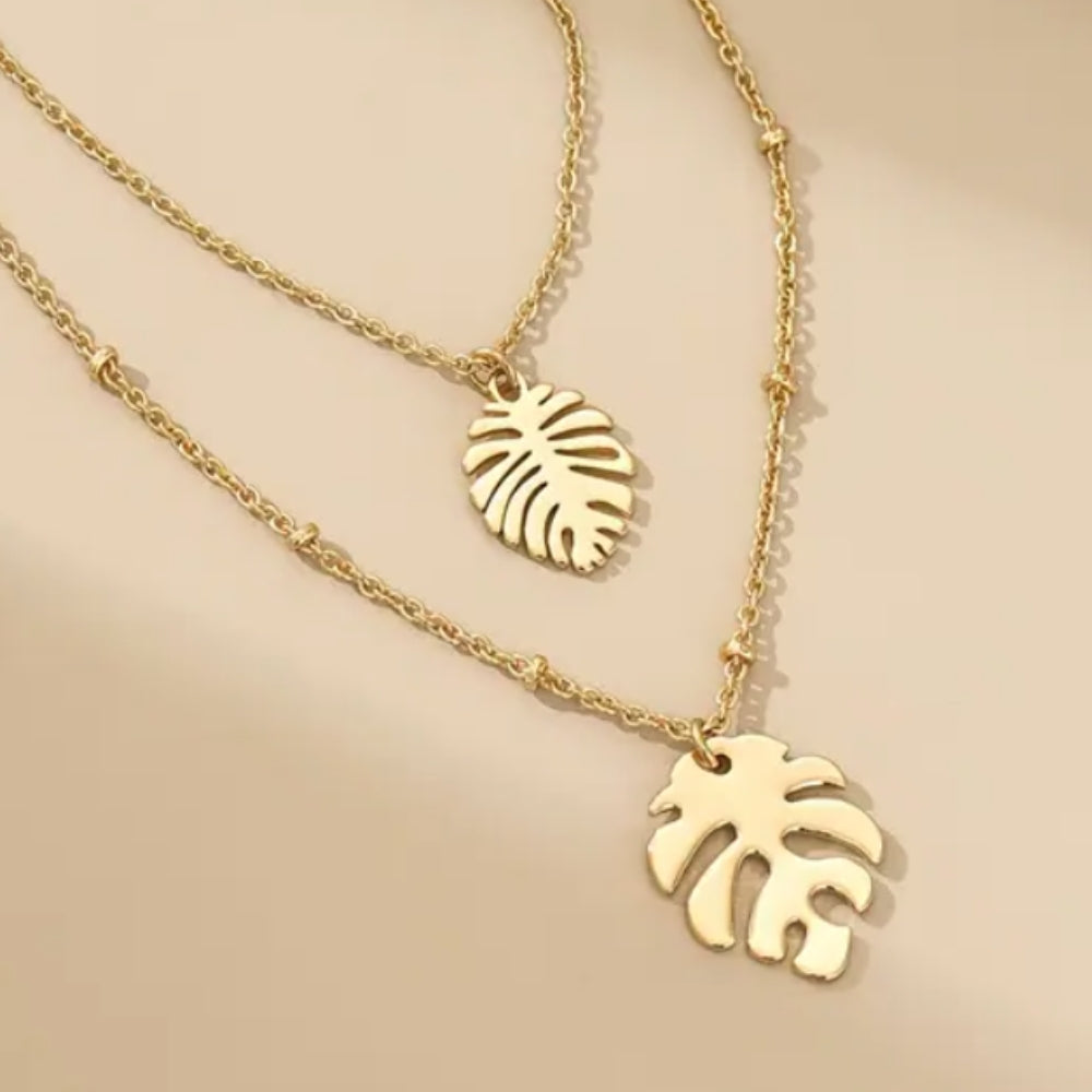 Monstera Leaf Layered Necklace - Velora