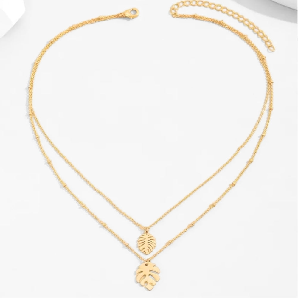Monstera Leaf Layered Necklace - Velora
