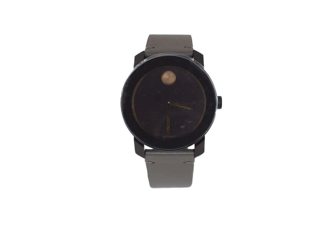 Movado (3600455) Men's Bold Dark Brown Case Red Dial Light Grey Leather Strap Watch - Velora Luxury Fashion