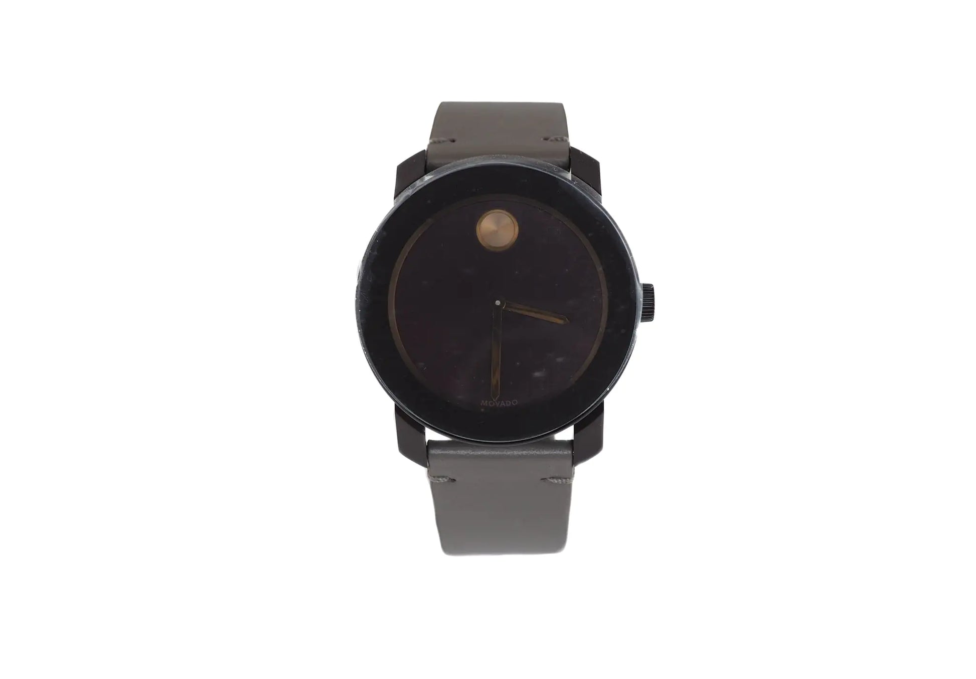 Movado (3600455) Men's Bold Dark Brown Case Red Dial Light Grey Leather Strap Watch - Velora Luxury Fashion