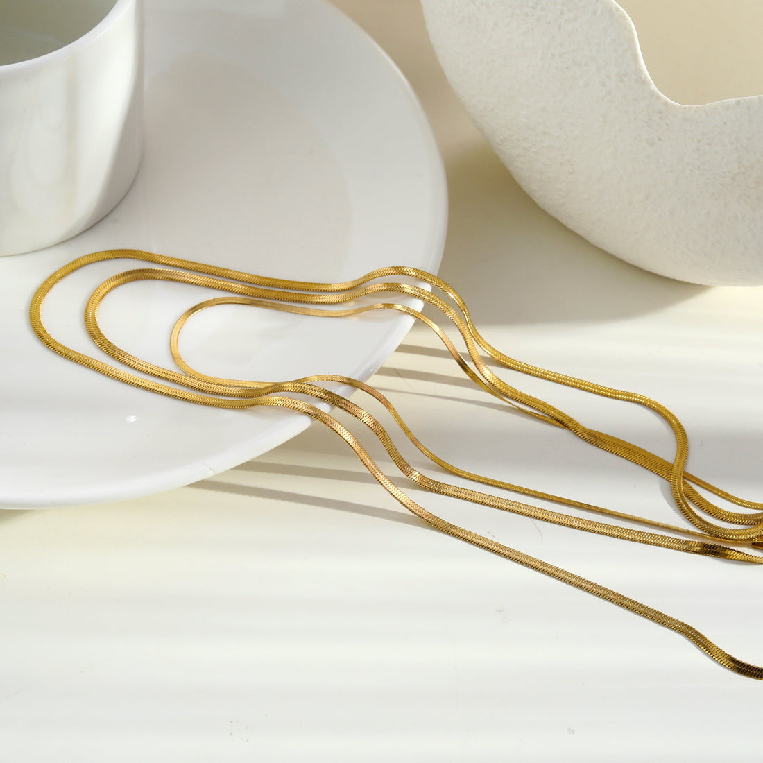 NALA: Snake-Skin Textured Triple Layered Gold Necklace - Velora Luxury Fashion