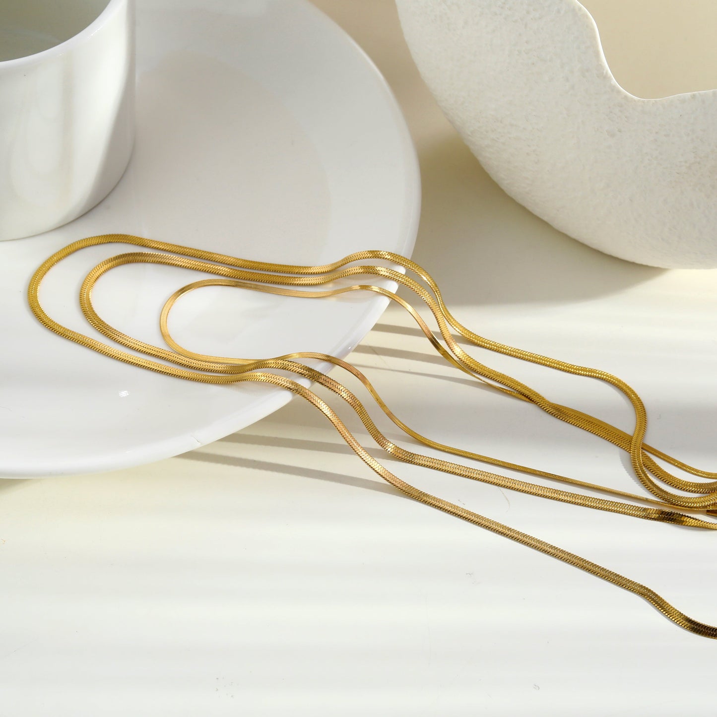 NALA: Snake-Skin Textured Triple Layered Gold Necklace - Velora Luxury Fashion