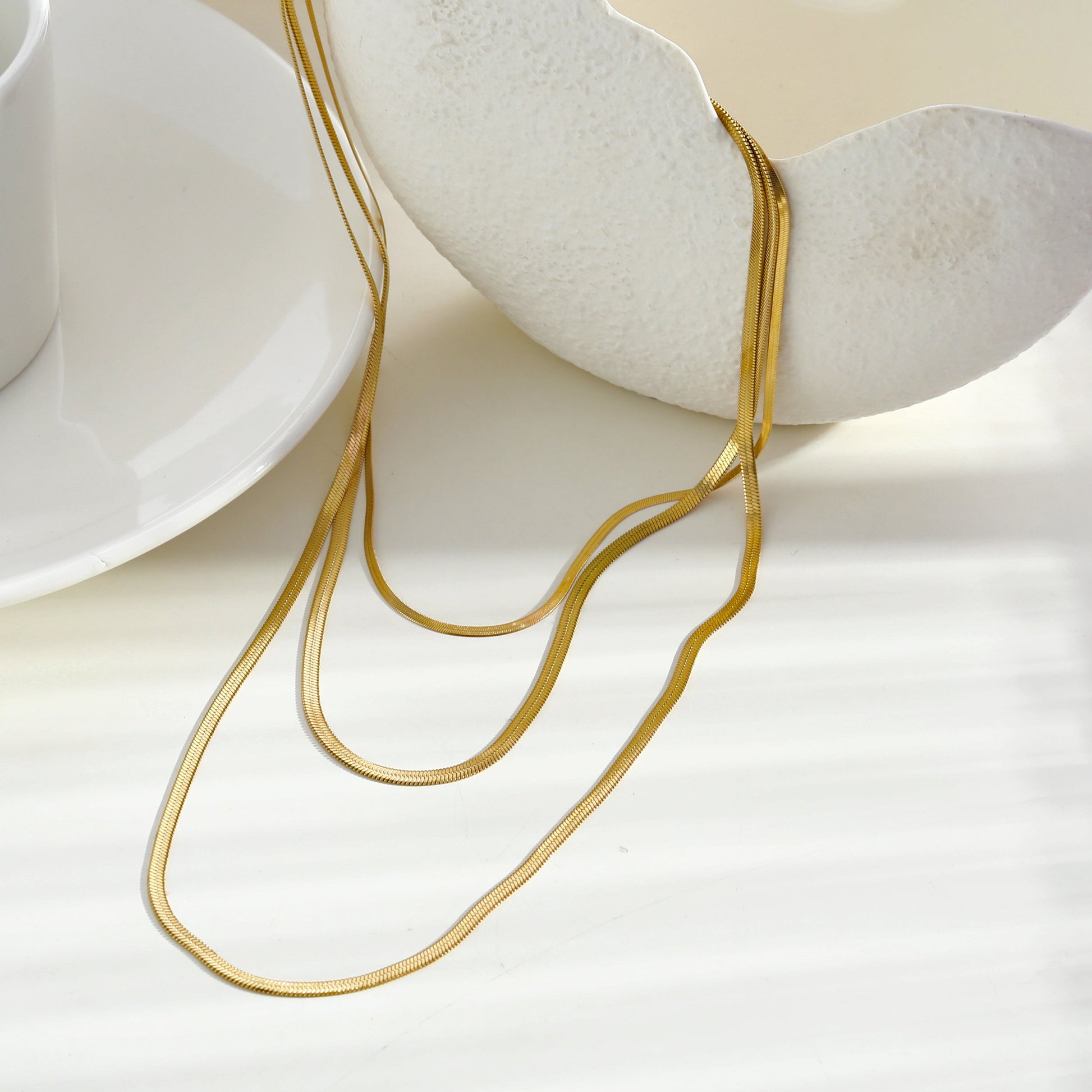 NALA: Snake-Skin Textured Triple Layered Gold Necklace - Velora Luxury Fashion