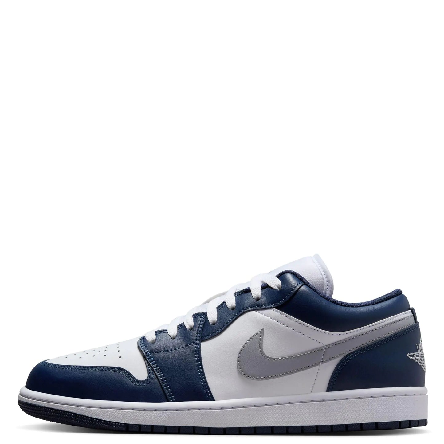 NIKE Air Jordan 1 Low Mens Shoes (553558-141 White/Midnight Navy/Wolf Grey) Size 9.5 - Velora Luxury Fashion