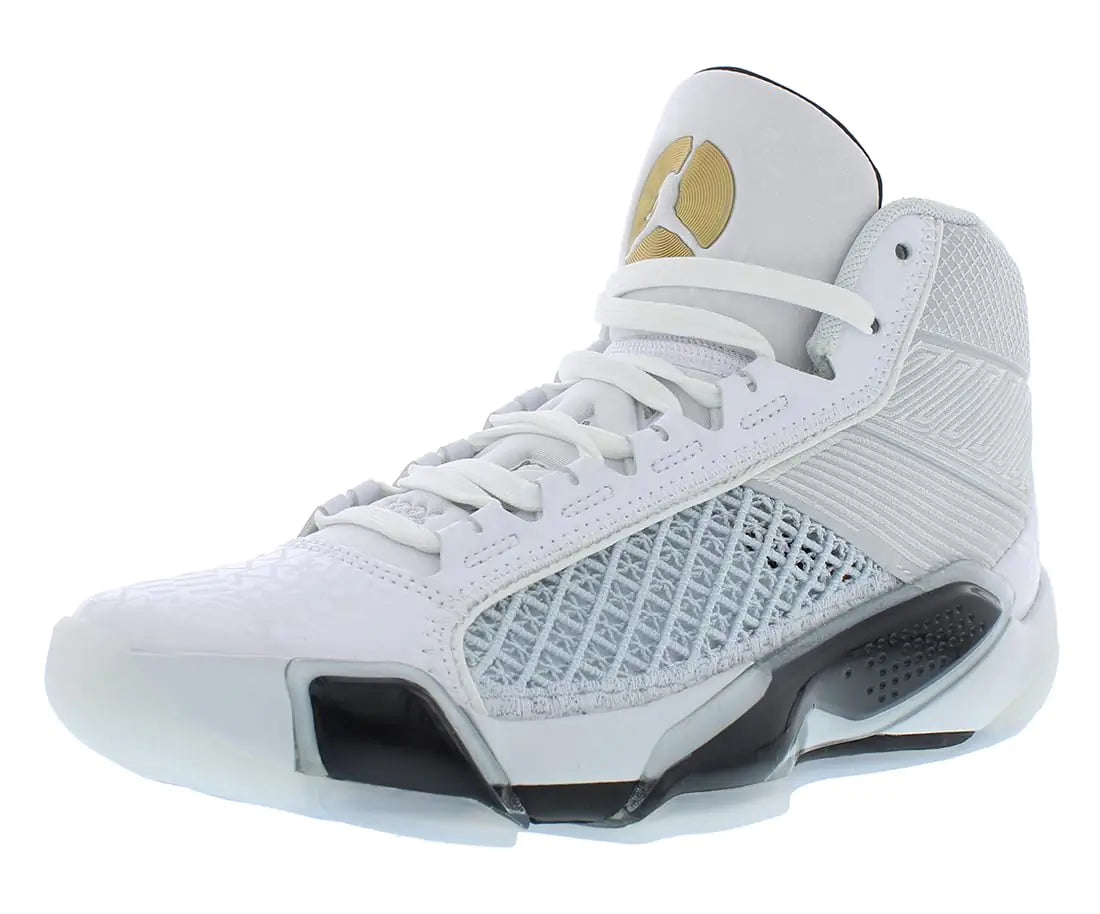 NIKE Air Jordan XXXVIII FIBA Basketball Shoes (FN7481-100 White/Pure Platinum/Metallic Gold) Size 9 - Velora Luxury Fashion