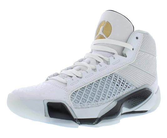 NIKE Air Jordan XXXVIII FIBA Basketball Shoes (FN7481-100 White/Pure Platinum/Metallic Gold) Size 9 - Velora Luxury Fashion