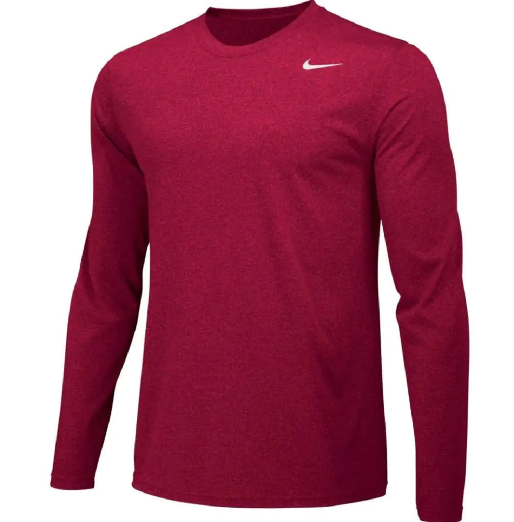 NIKE Mens Legend Long Sleeve Performance Shirt (TEAM CRIMSON/COOL GREY Medium) - Velora Luxury Fashion