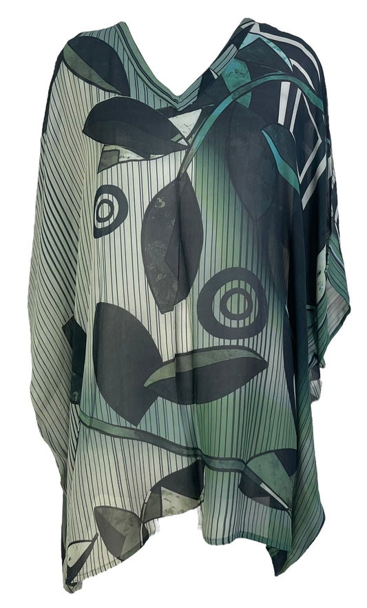PRG7132 Sheer Avatar Pure Silk Short Kaftan Tunic without Slits - Velora