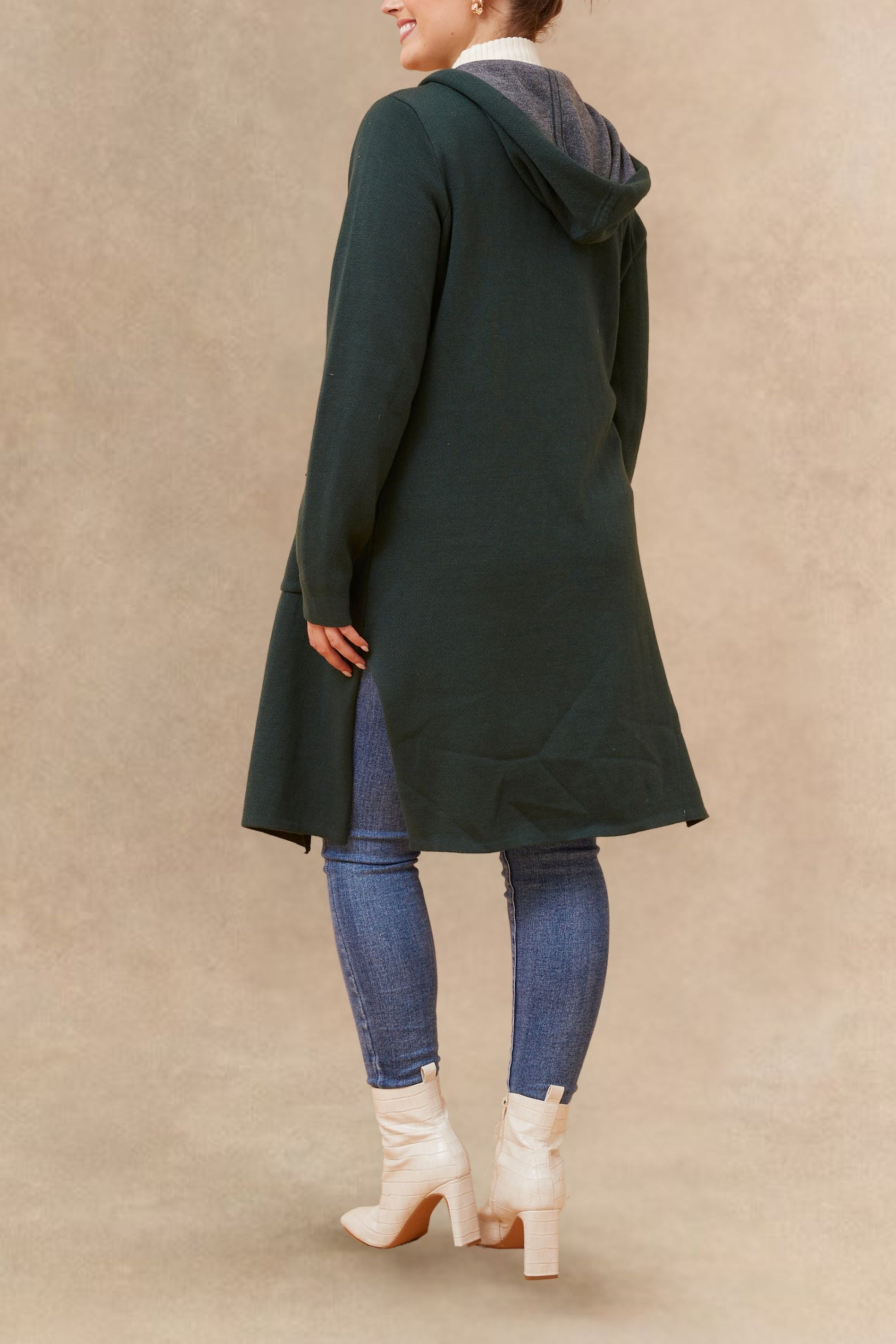 Nora Hooded Open Front Long Cardigan Lightweight Two Tone Casual Trendy - Velora Luxury Fashion