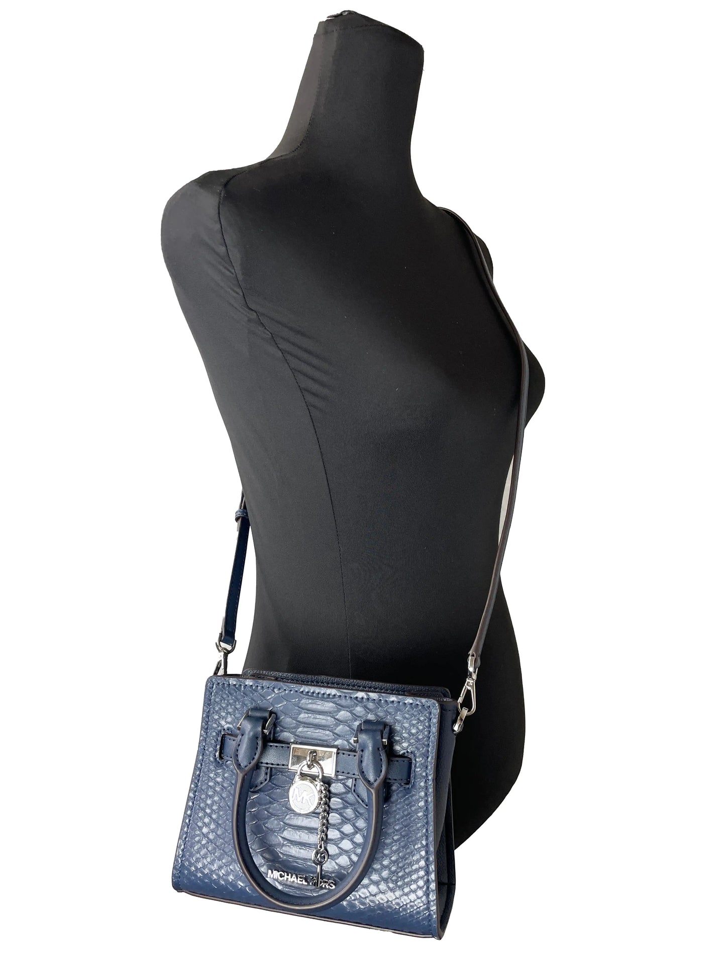 Navy Snake Leather Mini Satchel by Michael Kors - Velora Luxury Fashion