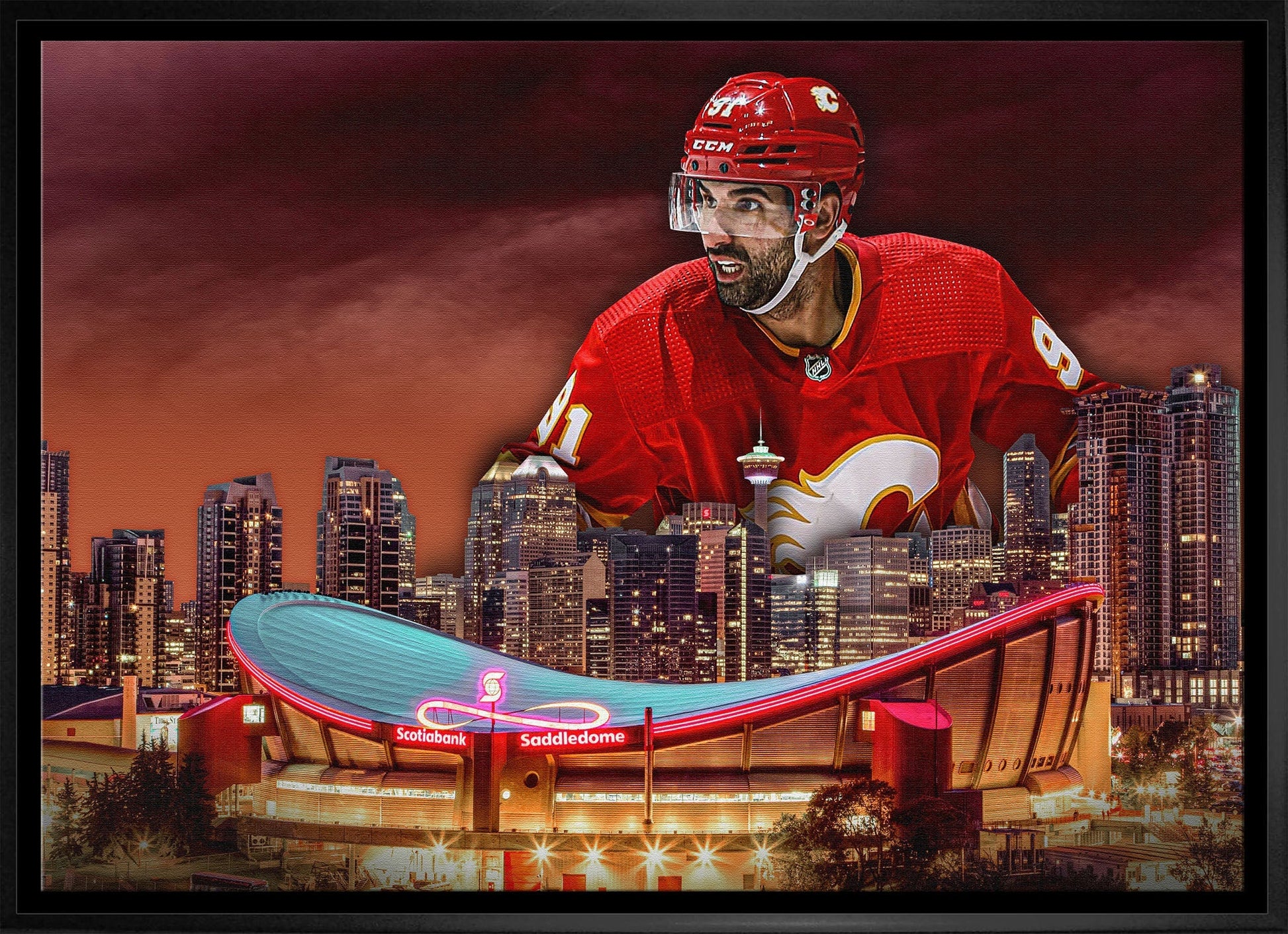 Nazem Kadri 20x29 Framed Canvas Flames Skyline-H - Velora Luxury Fashion