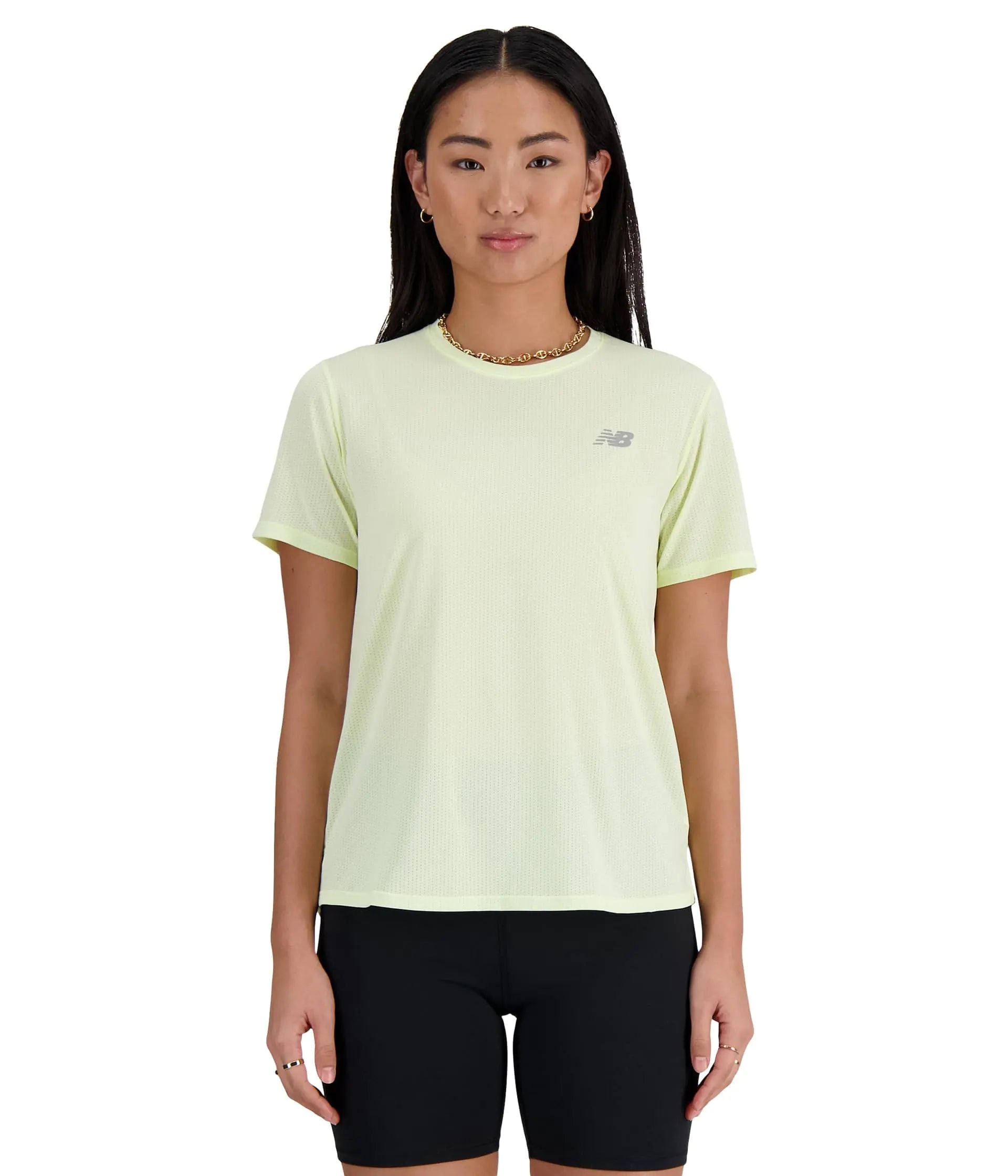 New Balance Womens Athletics T-Shirt Lime Light Heather Medium - Velora Luxury Fashion