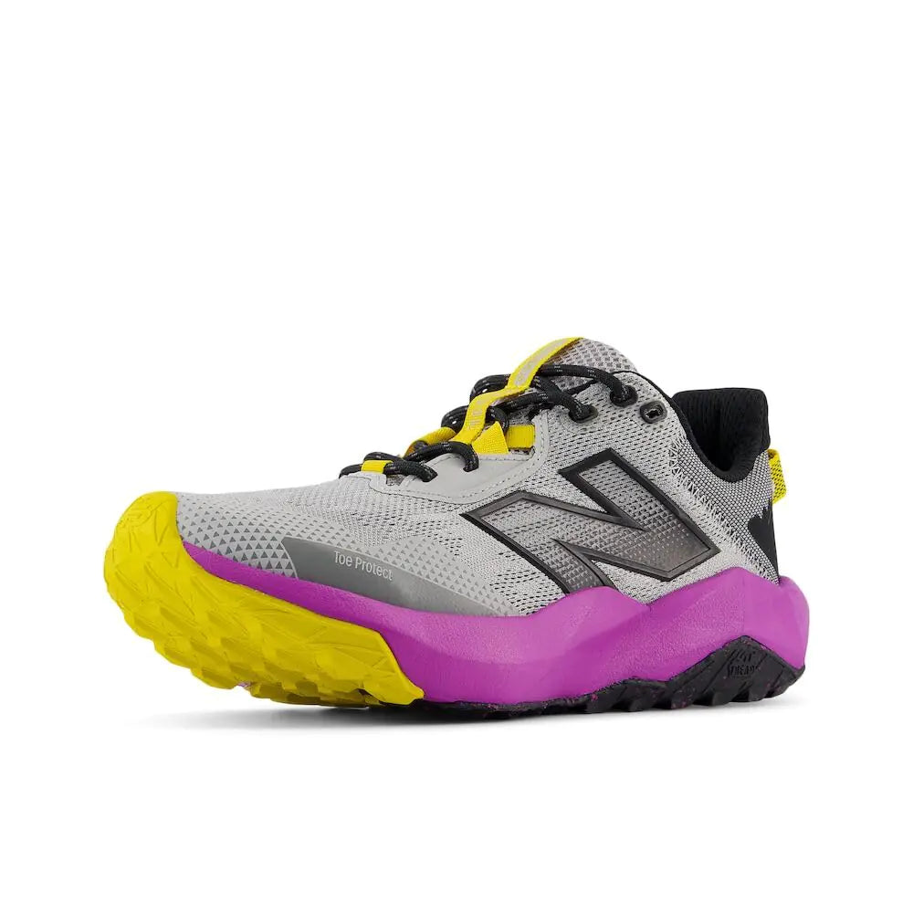 New Balance Womens Dynasoft Nitrel V6 Trail Running Shoe Rain Cloud/Purple Fuchsia/Ginger Lemon 6 Wide - Velora Luxury Fashion