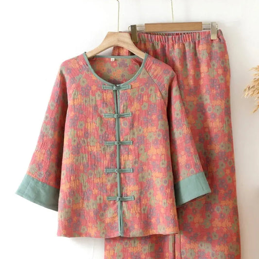 New Chinese Style Double Pure Cotton Gauze Pajamas For Women Spring Autumn Set EX-STOCK Canada