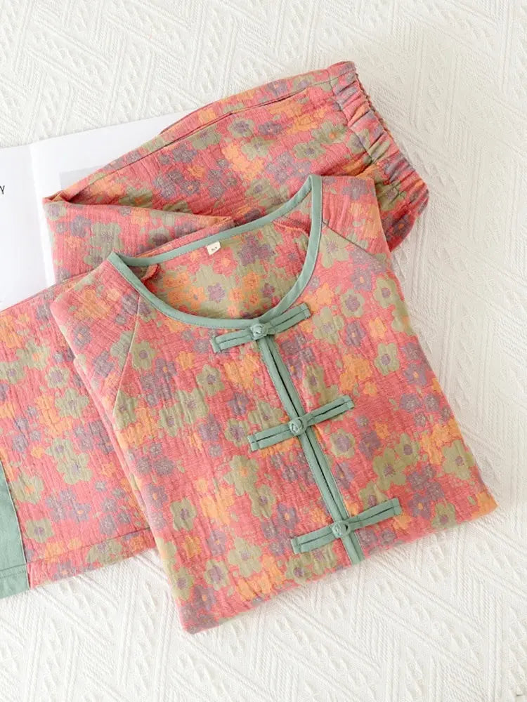 New Chinese Style Double Pure Cotton Gauze Pajamas For Women Spring Autumn Set EX-STOCK Canada