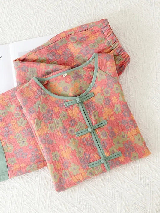 New Chinese Style Double Pure Cotton Gauze Pajamas For Women Spring Autumn Set EX-STOCK Canada