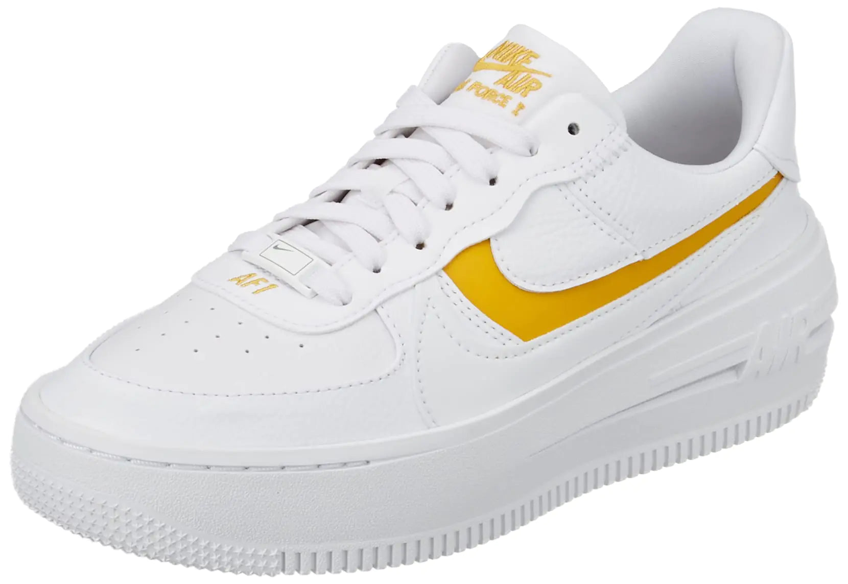 Nike Air Force 1 Platform Womens White/Yellow Ochre Size 9.5 - Velora Luxury Fashion