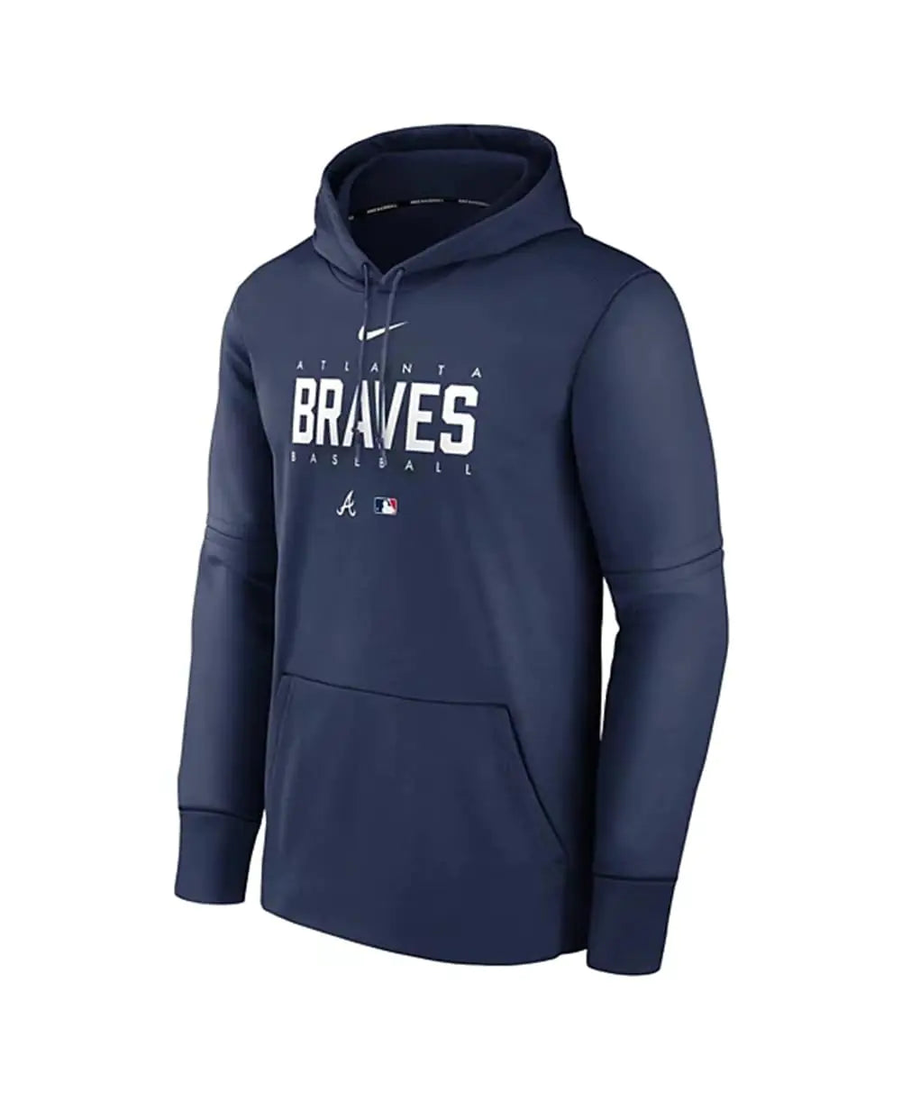 Nike Mens MLB Pre Game Therma Hoodie (US Alpha Medium Regular Regular Navy Atlanta Braves) - Velora Luxury Fashion