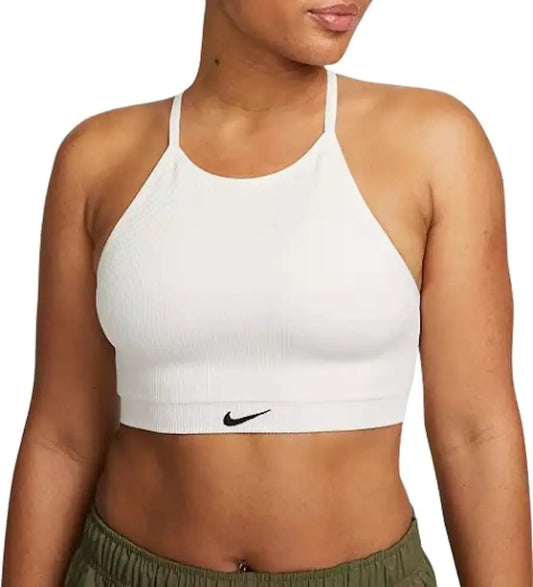 Nike Womens Indy Seamless Ribbed Light-Support Non-Padded Sports Bra (US Alpha Medium Regular Regular White) - Velora Luxury Fashion