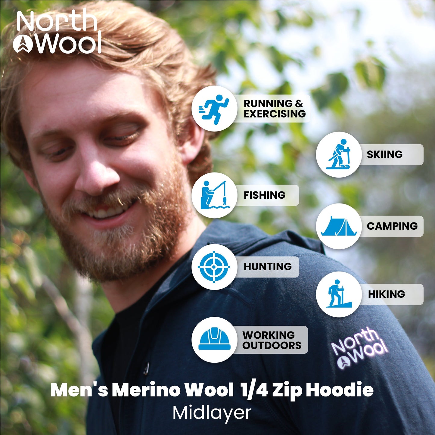 NorthWool Men's Merino Wool 1/4 Zip Midlayer Hoodie with Pouch and Pocket 260 GSM - Velora Luxury Fashion