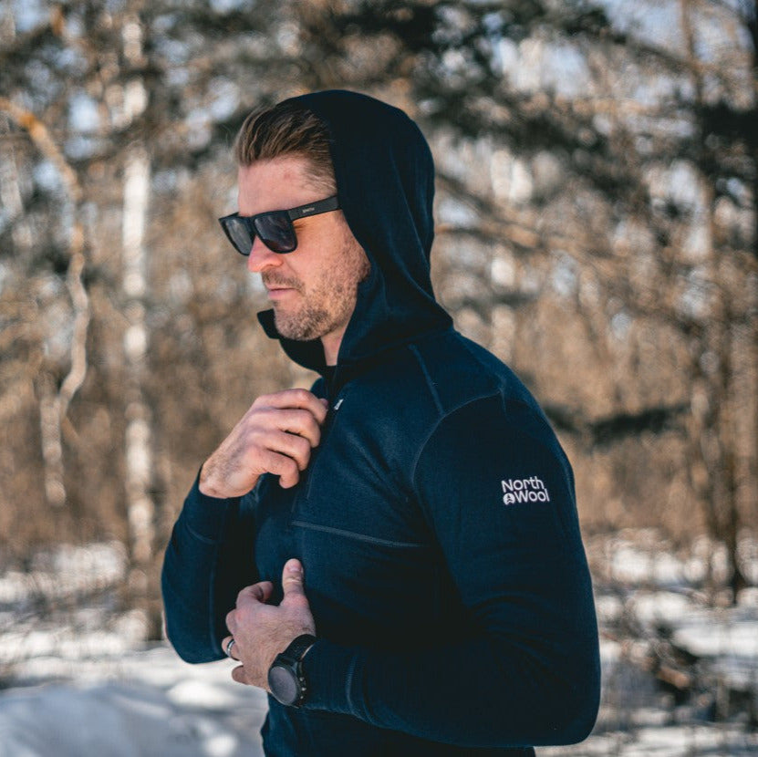 NorthWool Men's Merino Wool 1/4 Zip Midlayer Hoodie with Pouch and Pocket 260 GSM - Velora Luxury Fashion
