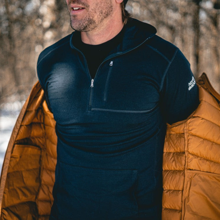 NorthWool Men's Merino Wool 1/4 Zip Midlayer Hoodie with Pouch and Pocket 260 GSM - Velora Luxury Fashion