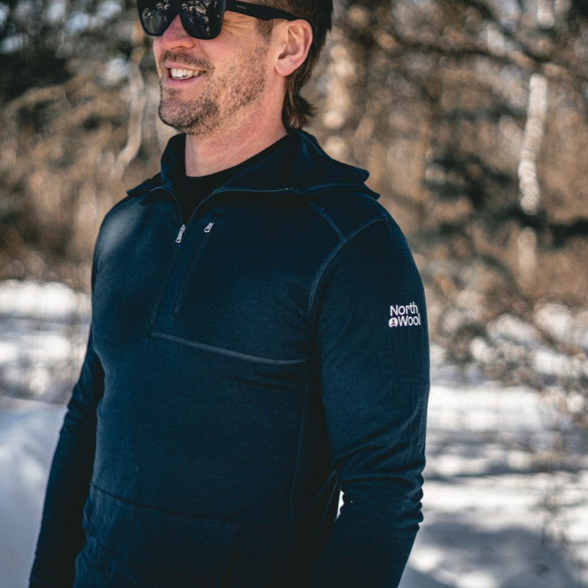NorthWool Men's Merino Wool 1/4 Zip Midlayer Hoodie with Pouch and Pocket 260 GSM Woolove Apparel