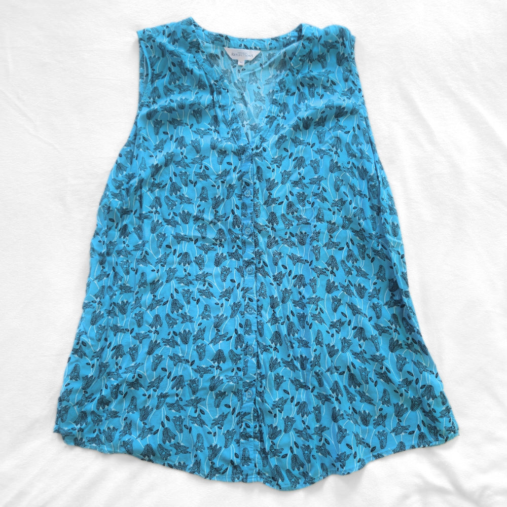 Northern Reflections Blue Floral Button-Up Sleeveless Blouse [XL] - Velora