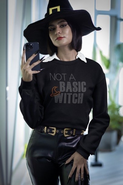 Not a Basic Witch Rhinestone Shirt – Halloween Sparkle Bling Tee | Blingdazzel