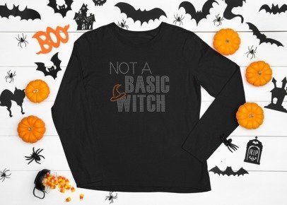 Not a Basic Witch Rhinestone Shirt – Halloween Sparkle Bling Tee | Blingdazzel