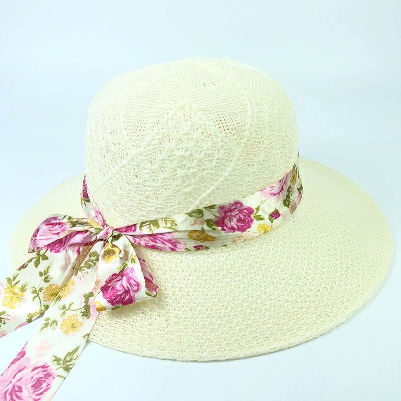 Summer Women's Wide Brim Bowknot All-Match woven Sun Hat - Velora