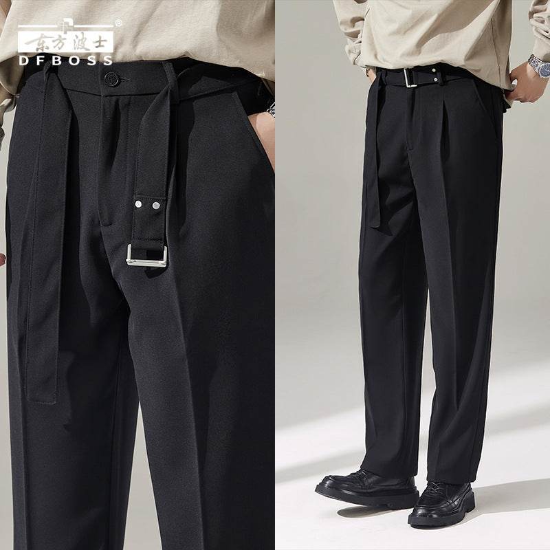 Detachable Belt Draping Wide-leg Suit Chinos Trouser For Men - Velora