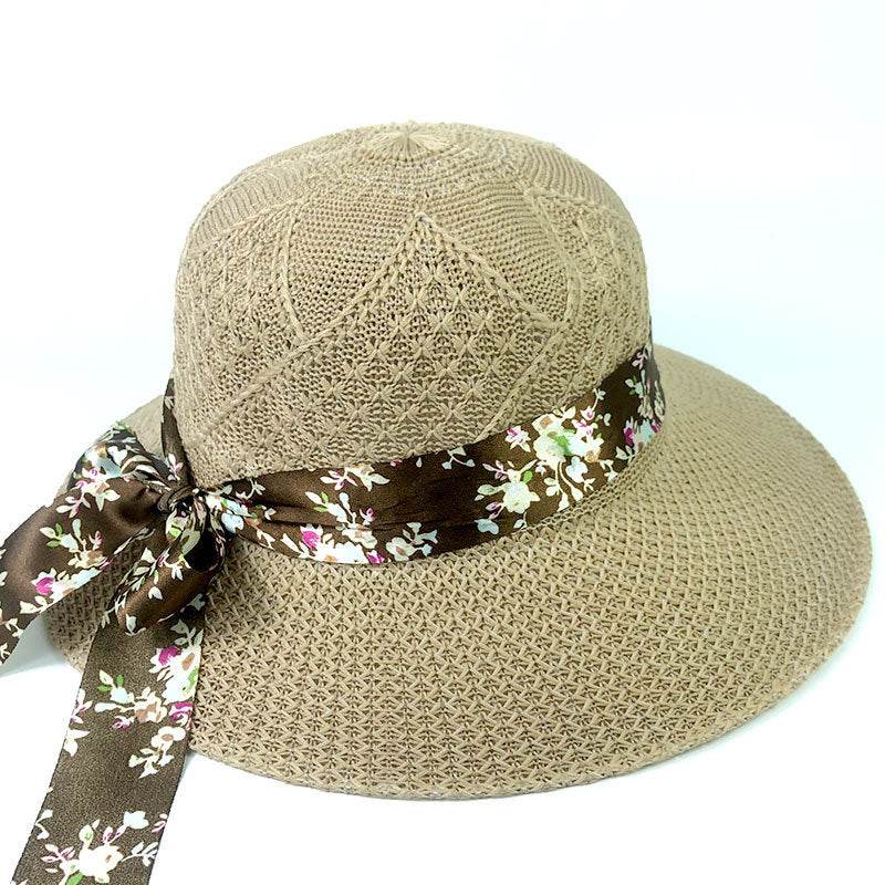 Summer Women's Wide Brim Bowknot All-Match woven Sun Hat - Velora
