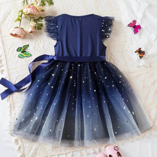 Fashionable Little Girl Starry Princess Dress Tulle Birthday dress Party dress for kids - Velora
