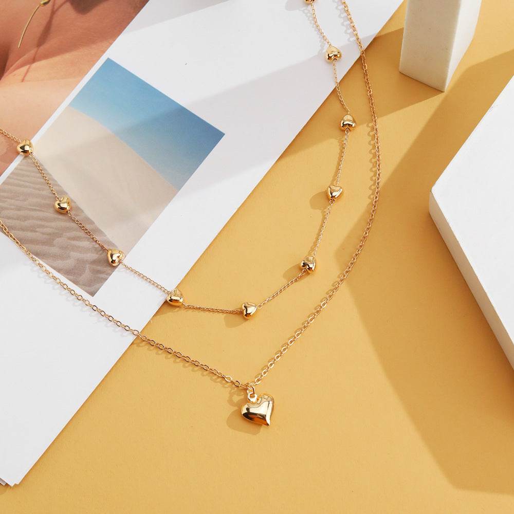 Double-layer Heart Pendant Fine Chain Necklace For Women Multilayer Gold Color Metal Necklaces Fashion Jewelry Accessories - Velora
