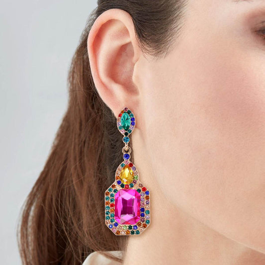 Geometric Colorful Crystals Inlaid Earrings Vintage Earrings - Velora
