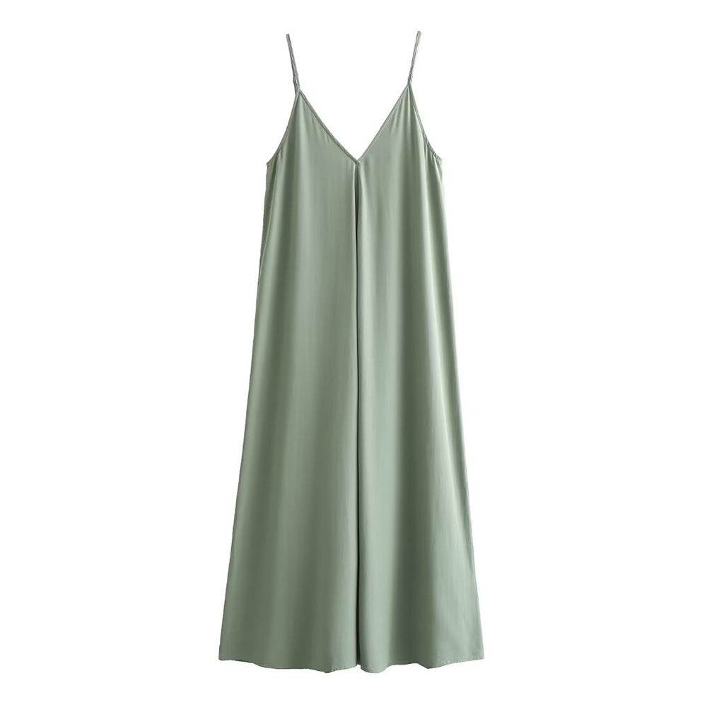 Elegant Women’s Summer Maxi Dress Casual Spaghetti Straps Solid V-Neck Cami Backless Dresses